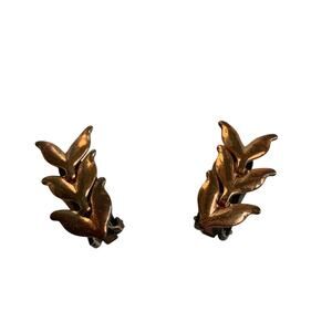 Vintage Renoir Clip On Copper Leaf Earrings